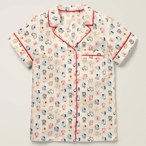 BODEN Phoebe Short PJ Shirt & Short Set in Dog Cartoon Print - Picture 4 of 9
